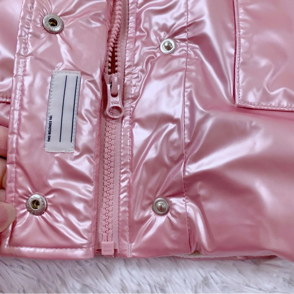 Crewcuts NWT Girls' cropped metallic puffer jacket‎ long sleeve full zip